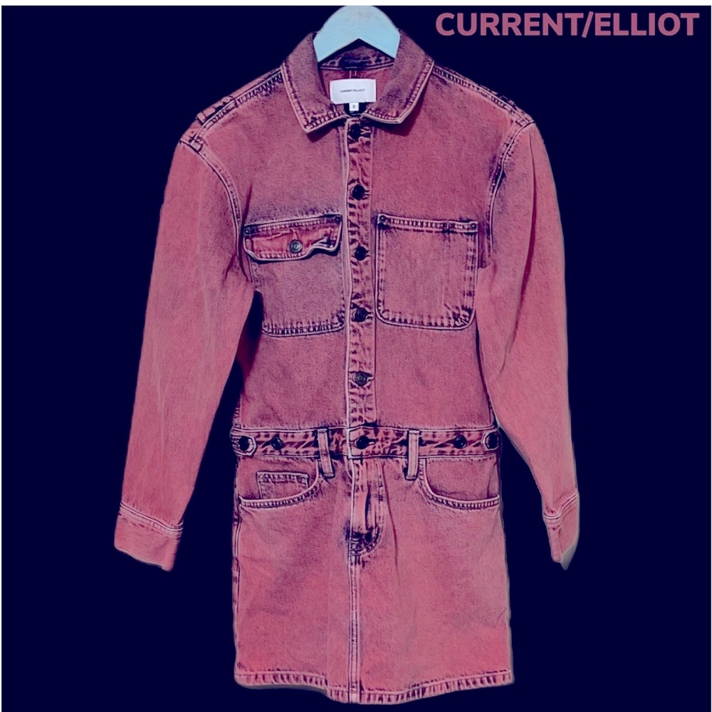 NWOT Current/Elliott Acid Wash Red Burnout Denim Mechanic Vibe Dress